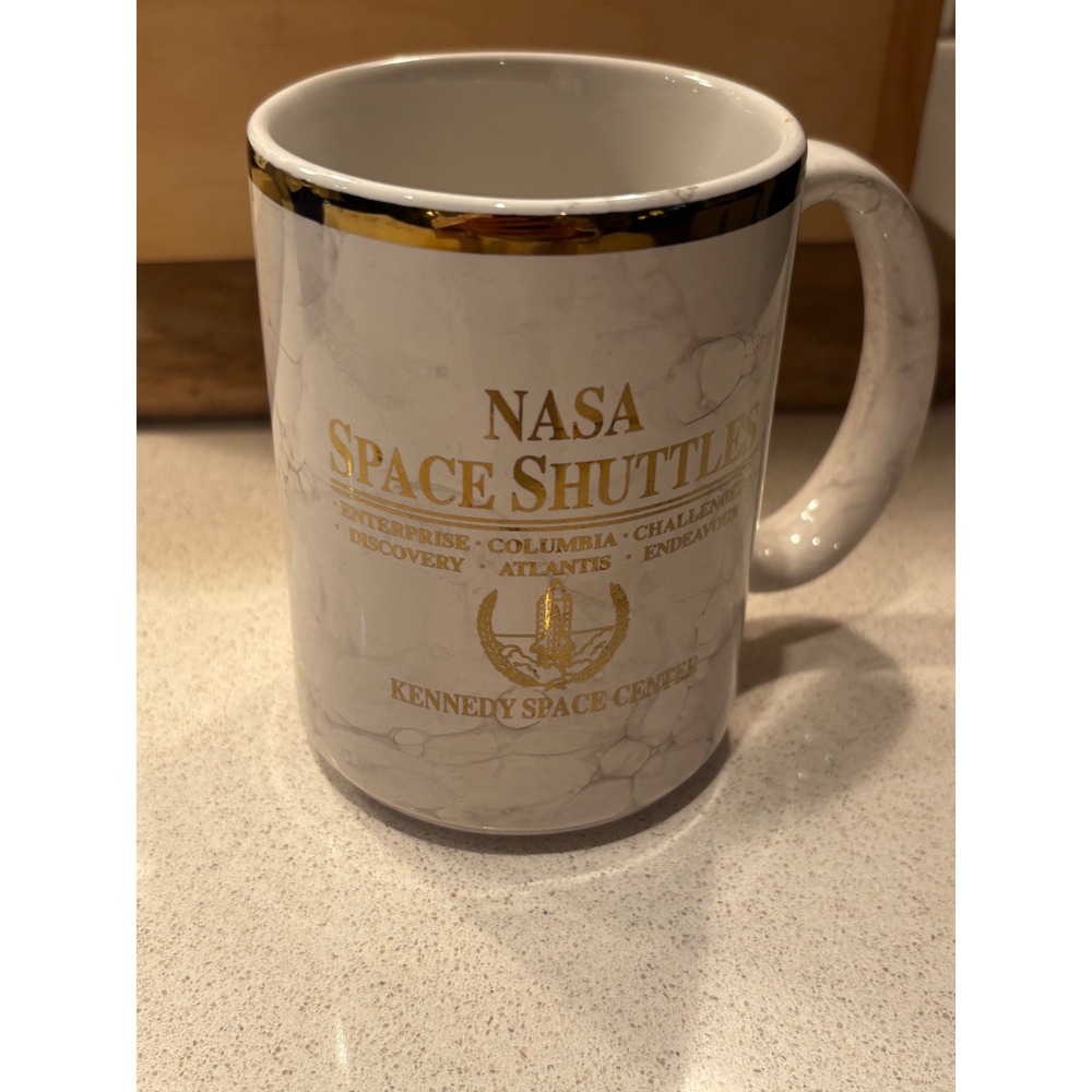 NASA Space Shuttles Kennedy Space Center Marble  Mug Gold Rim Coffee